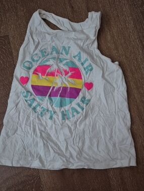 The Children's Place White Tank Top with Teal, Pink, Yellow and Purple Graphic